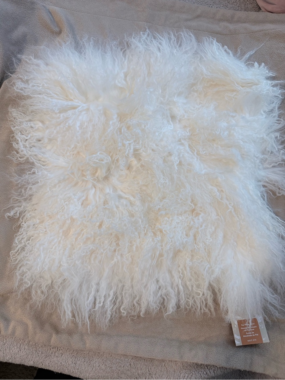 West Elm set of two NWT White Long-Pile Mongolian Lamb Pillow Covers (Set of 2)